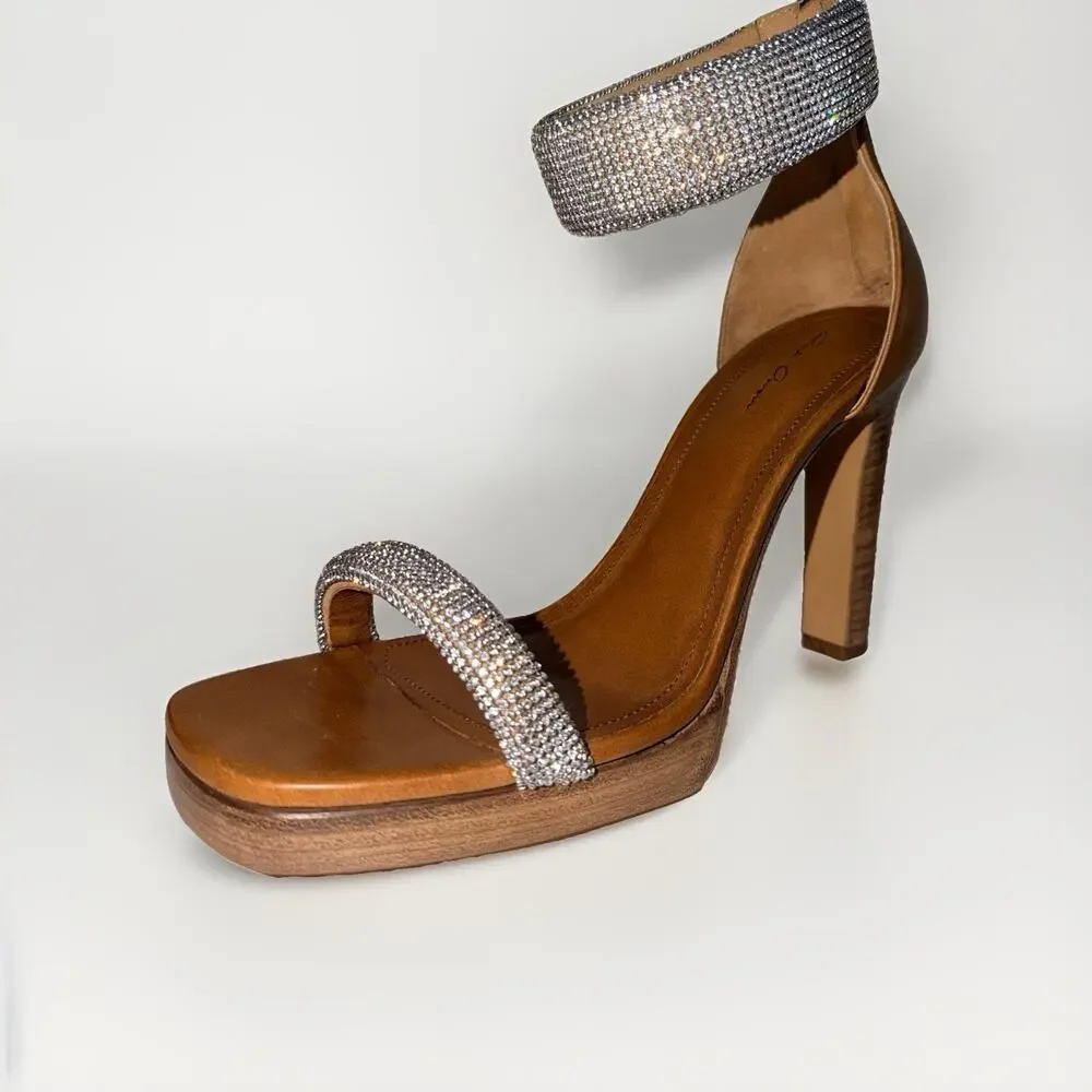 Rick Owens Hydra Sandal Honey Brown Diamond Crystal Platform Heel 41 US 10 1/2